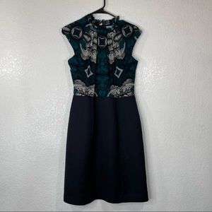 Antonio Melani Green Black Gray Blouson Silk Top Cotton Sheath Dress  6